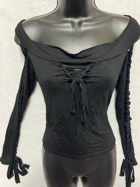 Black Sheep Goth Fairy Coquette Balletcore Lace Up Cutout Sleeve Long Sleeve Top